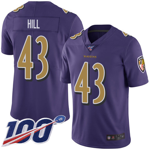 Baltimore Ravens Limited Purple Men Justice Hill Jersey NFL Football #43 100th Season Rush Vapor Untouchable->women nfl jersey->Women Jersey